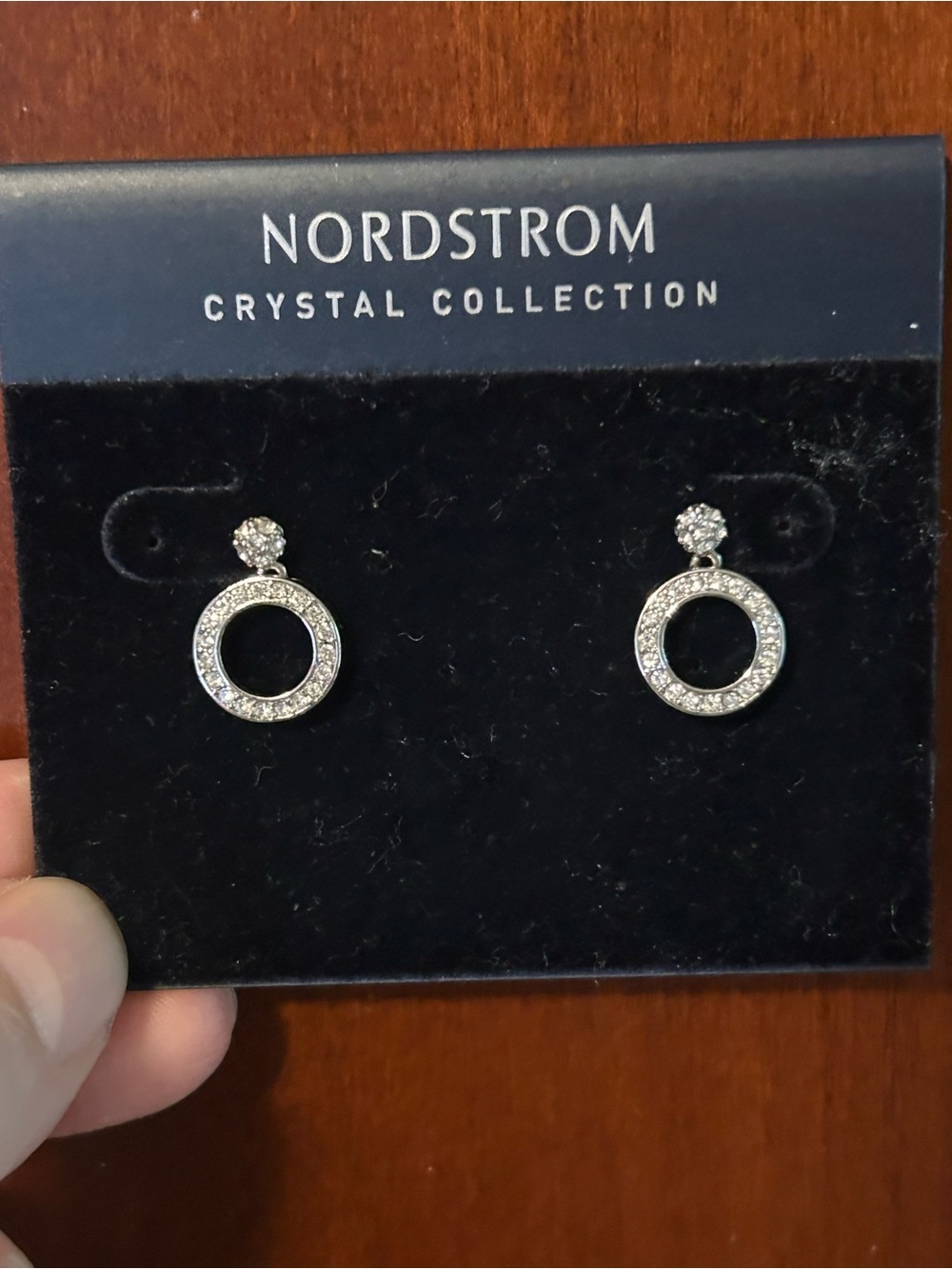 Nordstrom Silver Crystal Circle Drop Stud Earrings